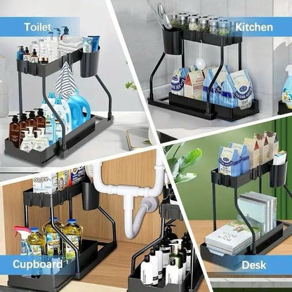 2 Tier L Shape Sliding Under Sink Organizer