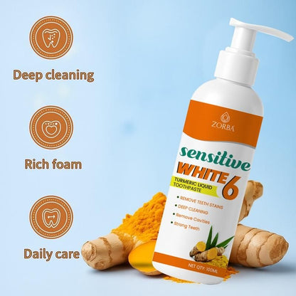 Zorba Sensitive White 6 Turmeric Liquid Toothpaste 100ML (Pack of 2)