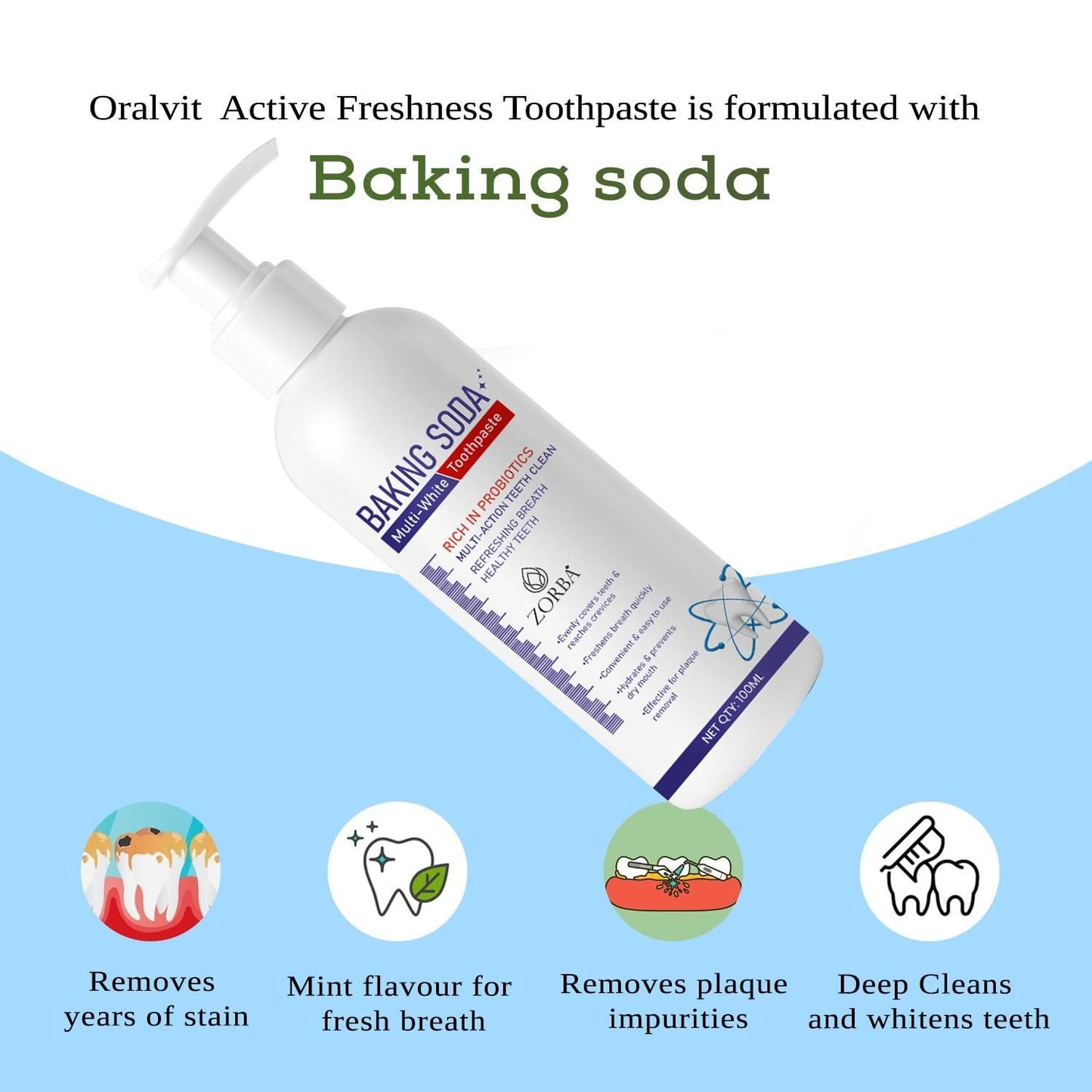 Zorba Baking Soda Multi-White Toothpaste 100ML (Pack of 2)