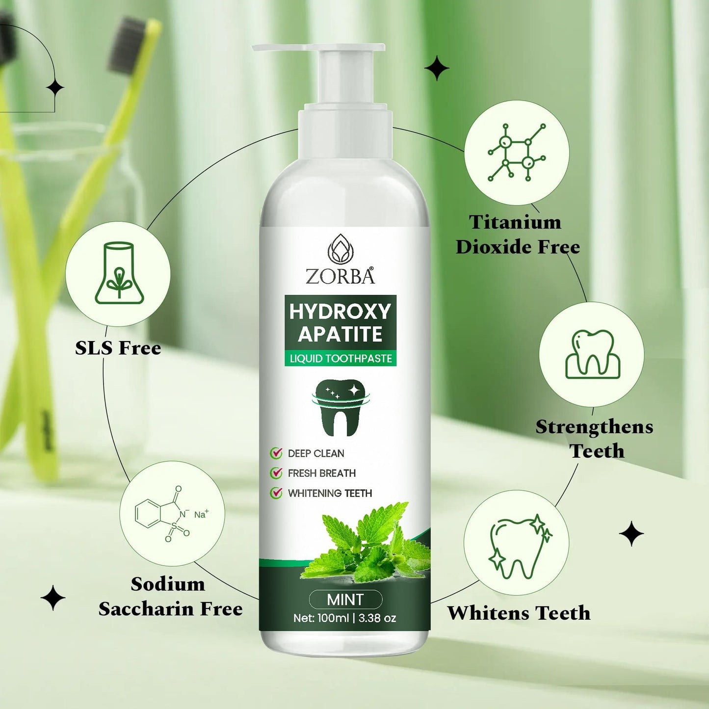 ZORBA Hydroxy Apatite Liquid Toothpaste 200ml Pack of 2